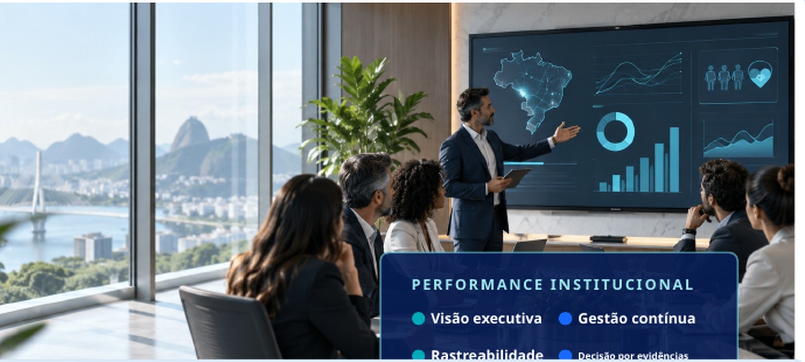 Equipe executiva analisando indicadores organizacionais